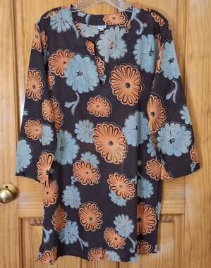 Woven 100% Cotton Shirt Size Medium Tropical Floral Summer Beach Coastal India